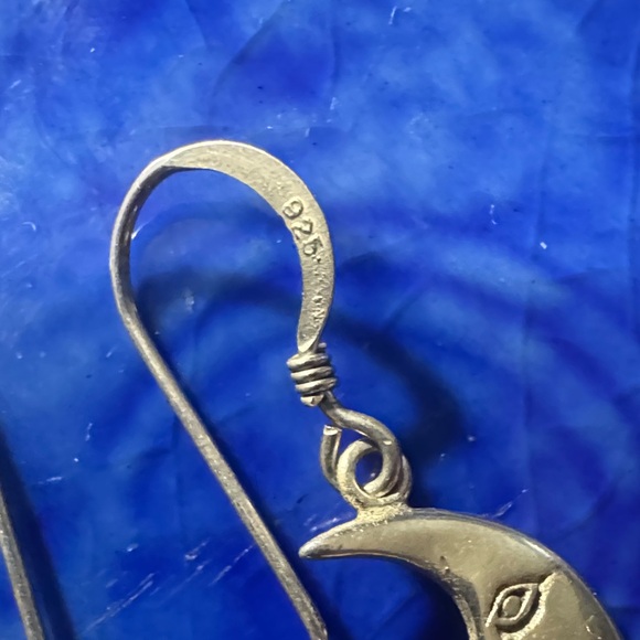Vintage Sterling Silver Moon Crescent Face Drop Earrings - Picture 3 of 5